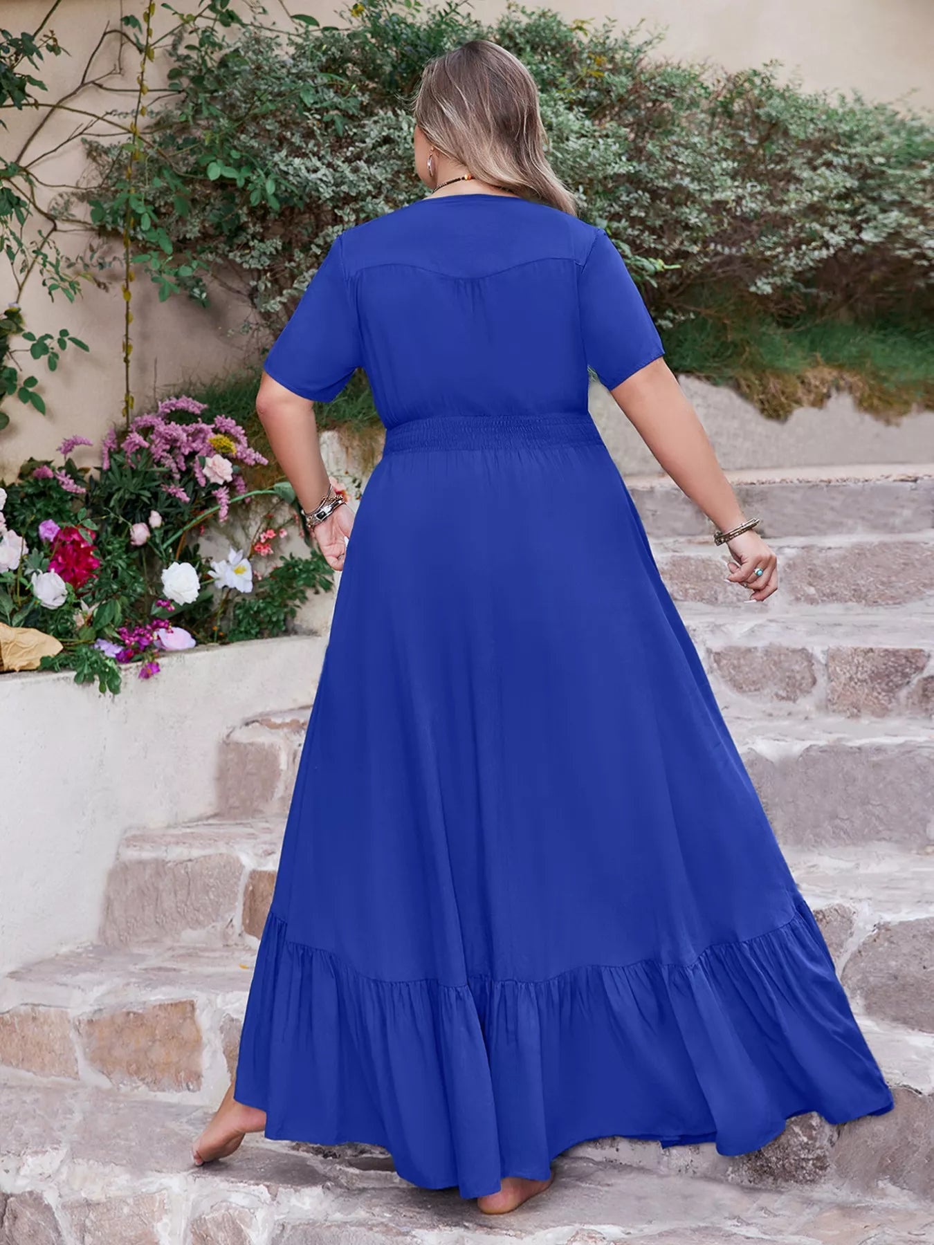 Plus Size Ruffled Hem V-Neck Maxi Dress