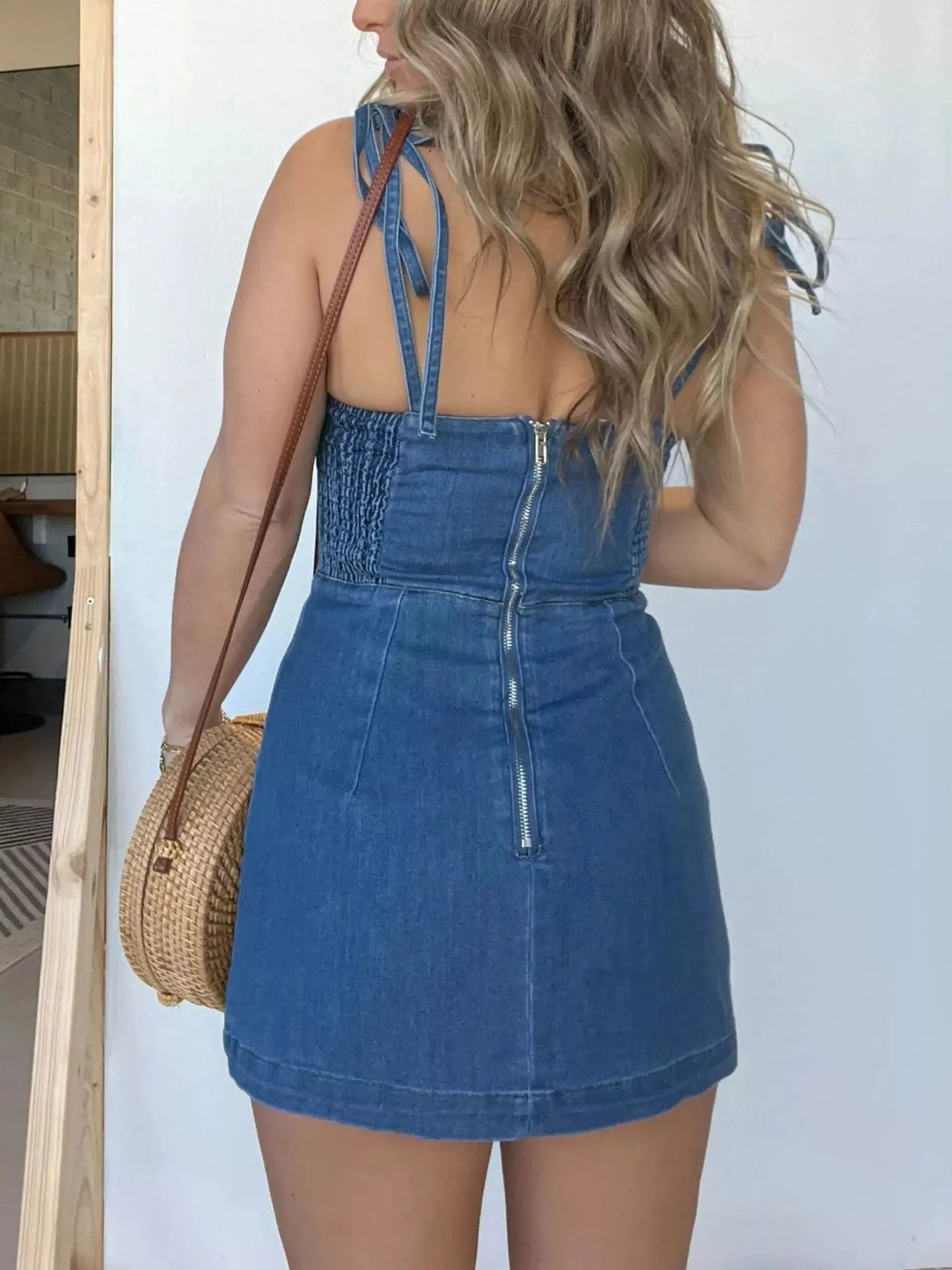Full Size Tie-Strap Denim Mini Dress Plus Size