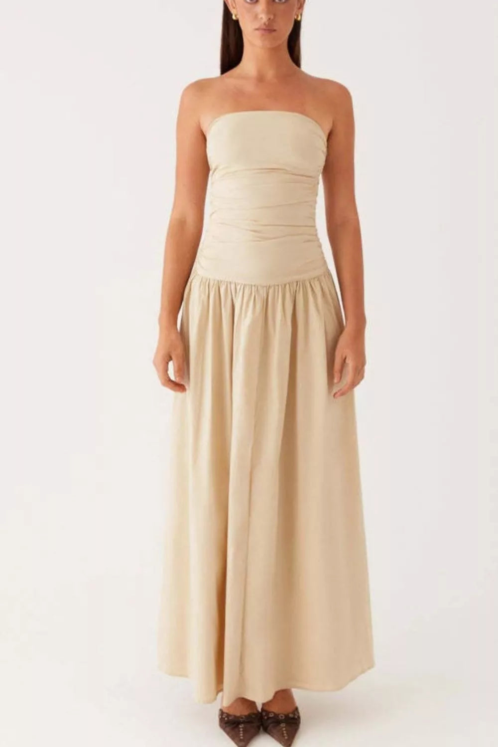 Strapless Ruched Maxi Dress