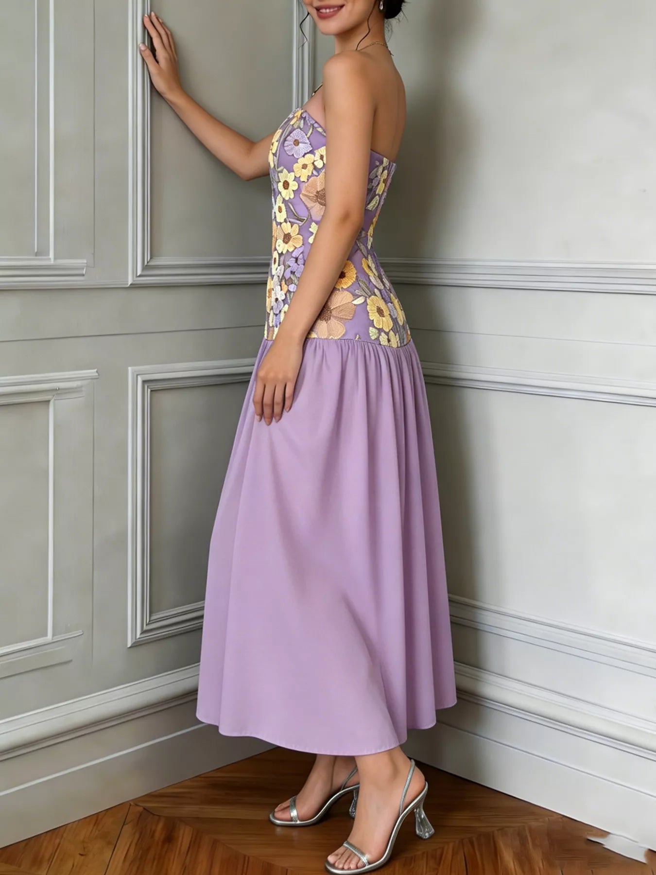 Floral Embroidered Tube Maxi Dress