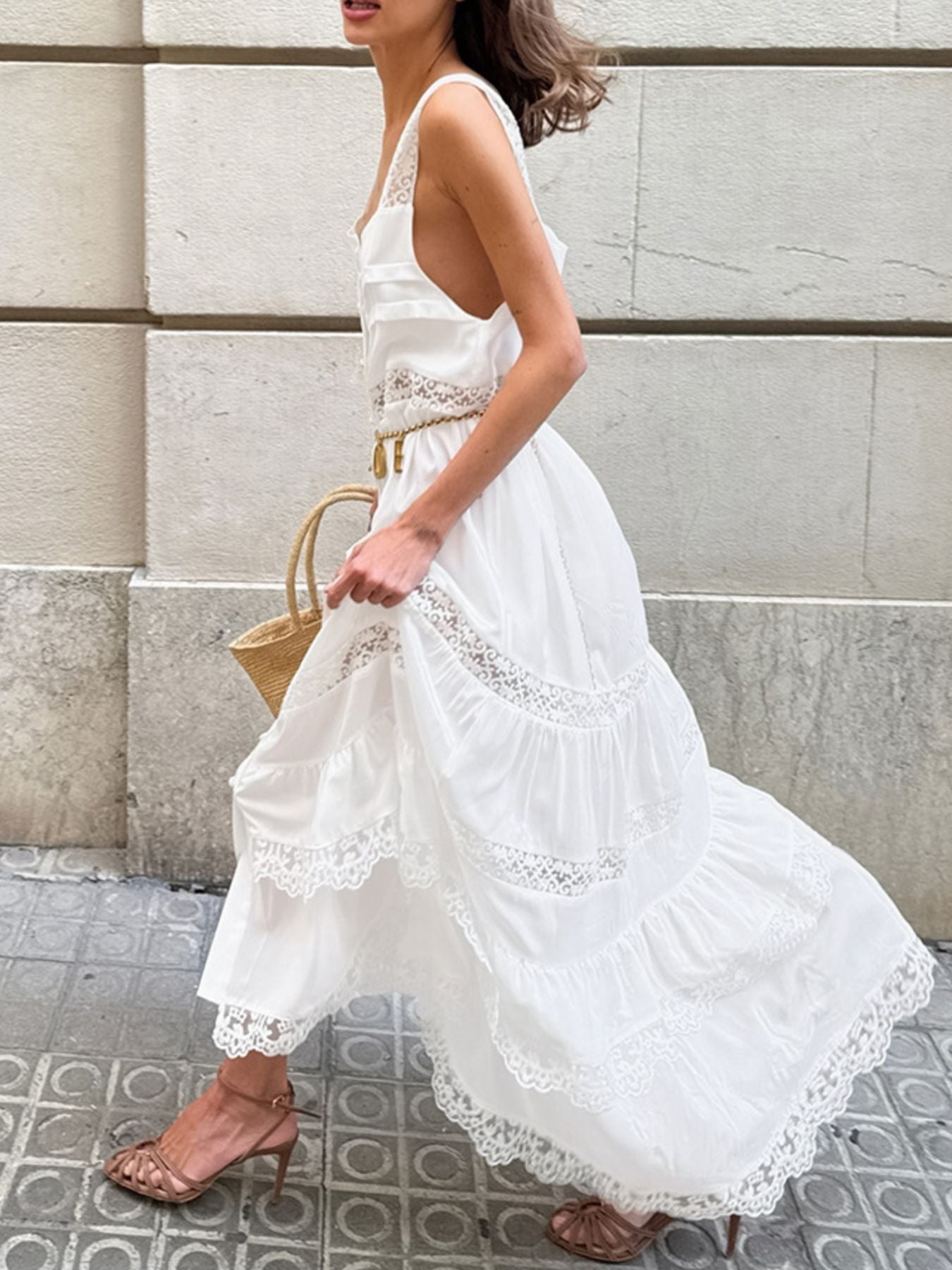 Lace Detail Wide Strap Dress