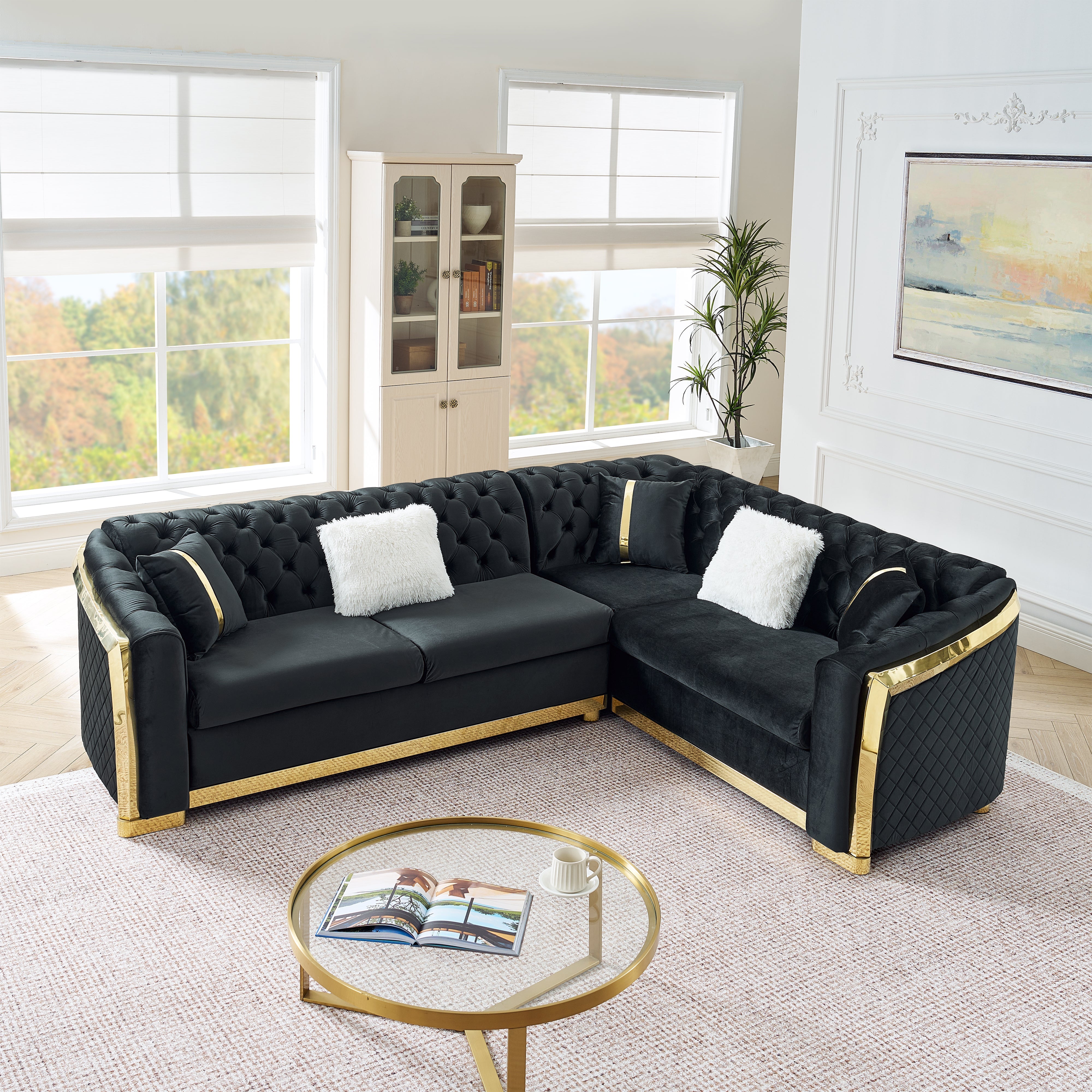 106 Inches L-Shaped Chesterfield Sectional Sofa Set