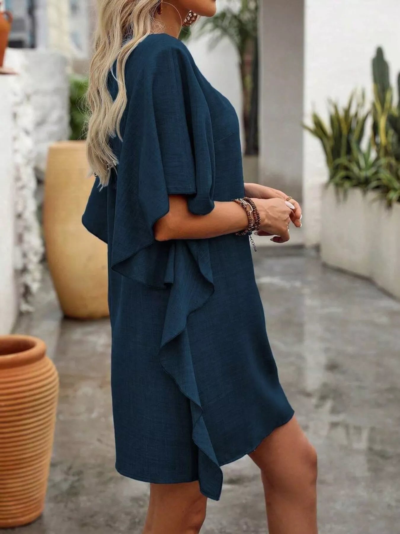 Ruffled Flutter Sleeve V-Neck Mini Dress