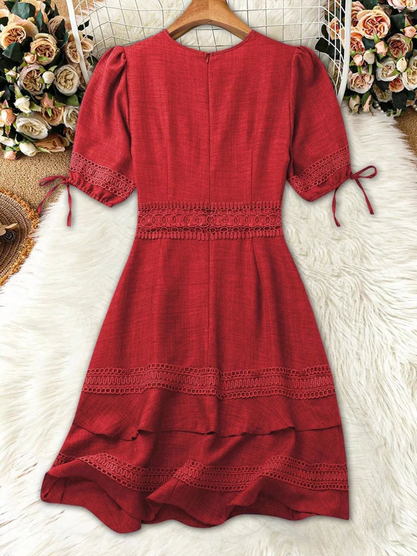 Lace Detail V-Neck Mini Dress