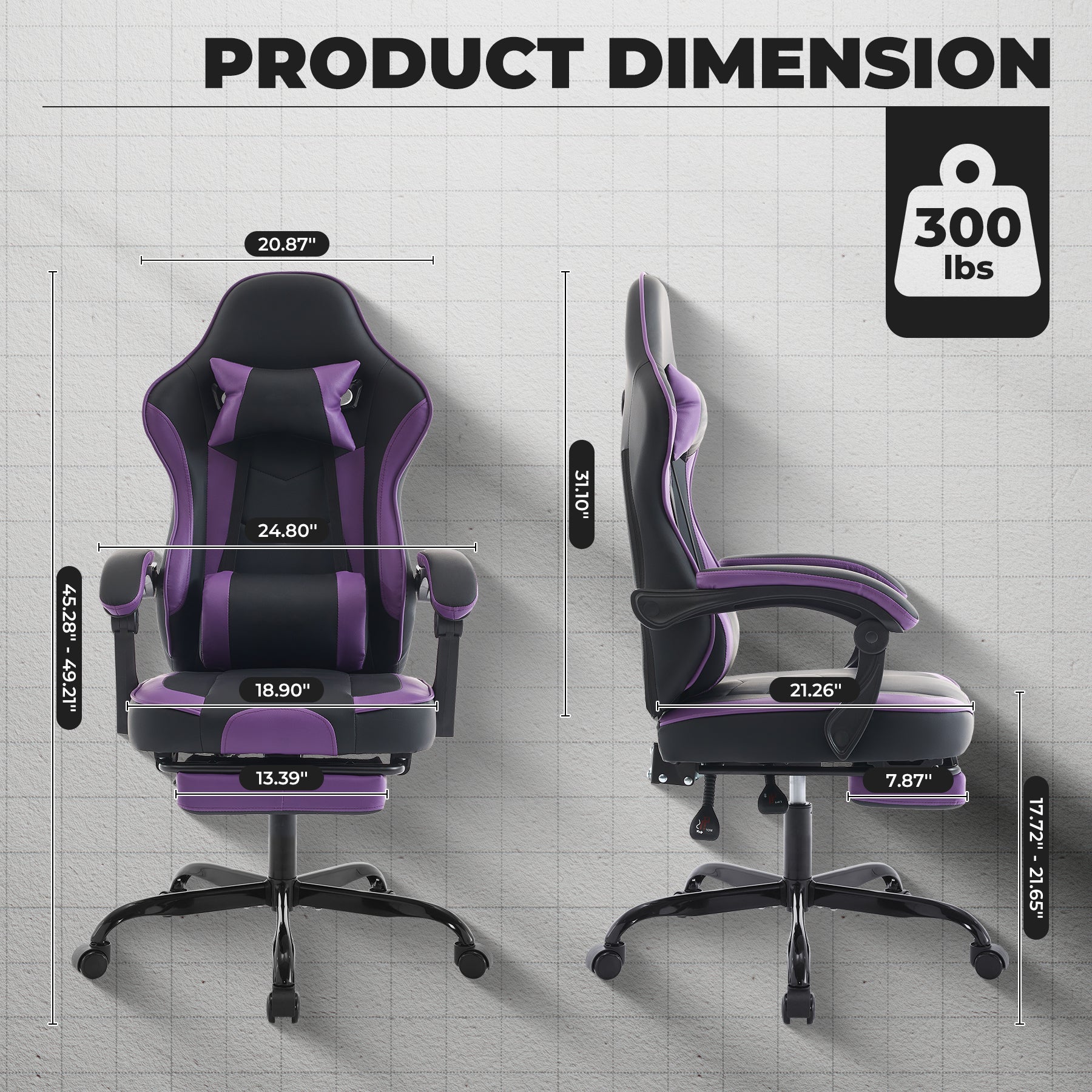 Gaming Chair with Footrest and Massage Lumbar Support