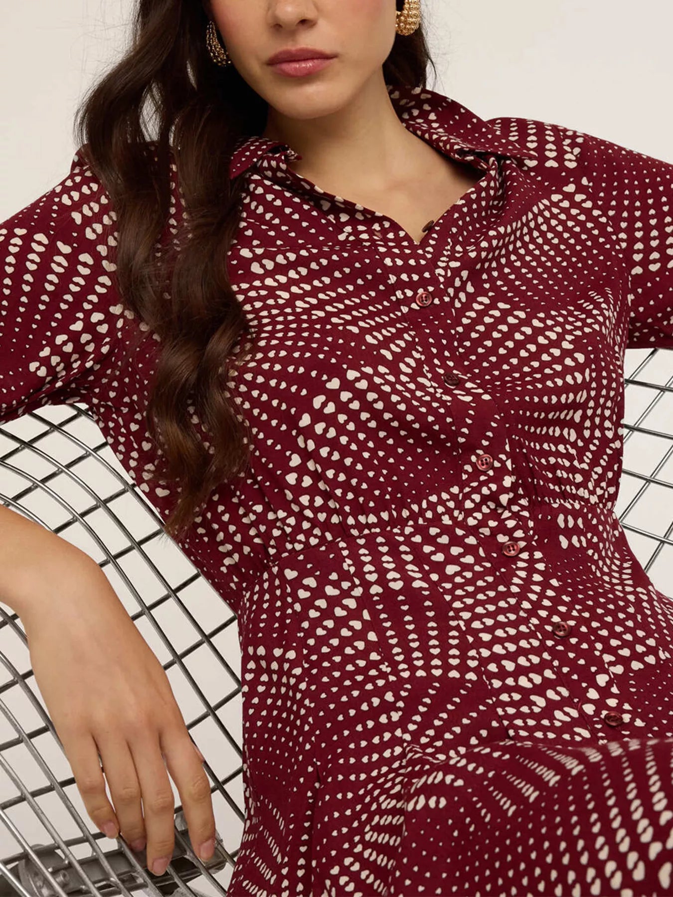 Printed Long Sleeve Mini Shirt Dress