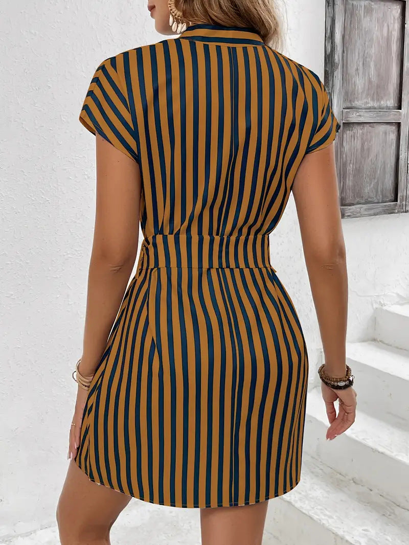 Striped Tie Waist Mini Dress
