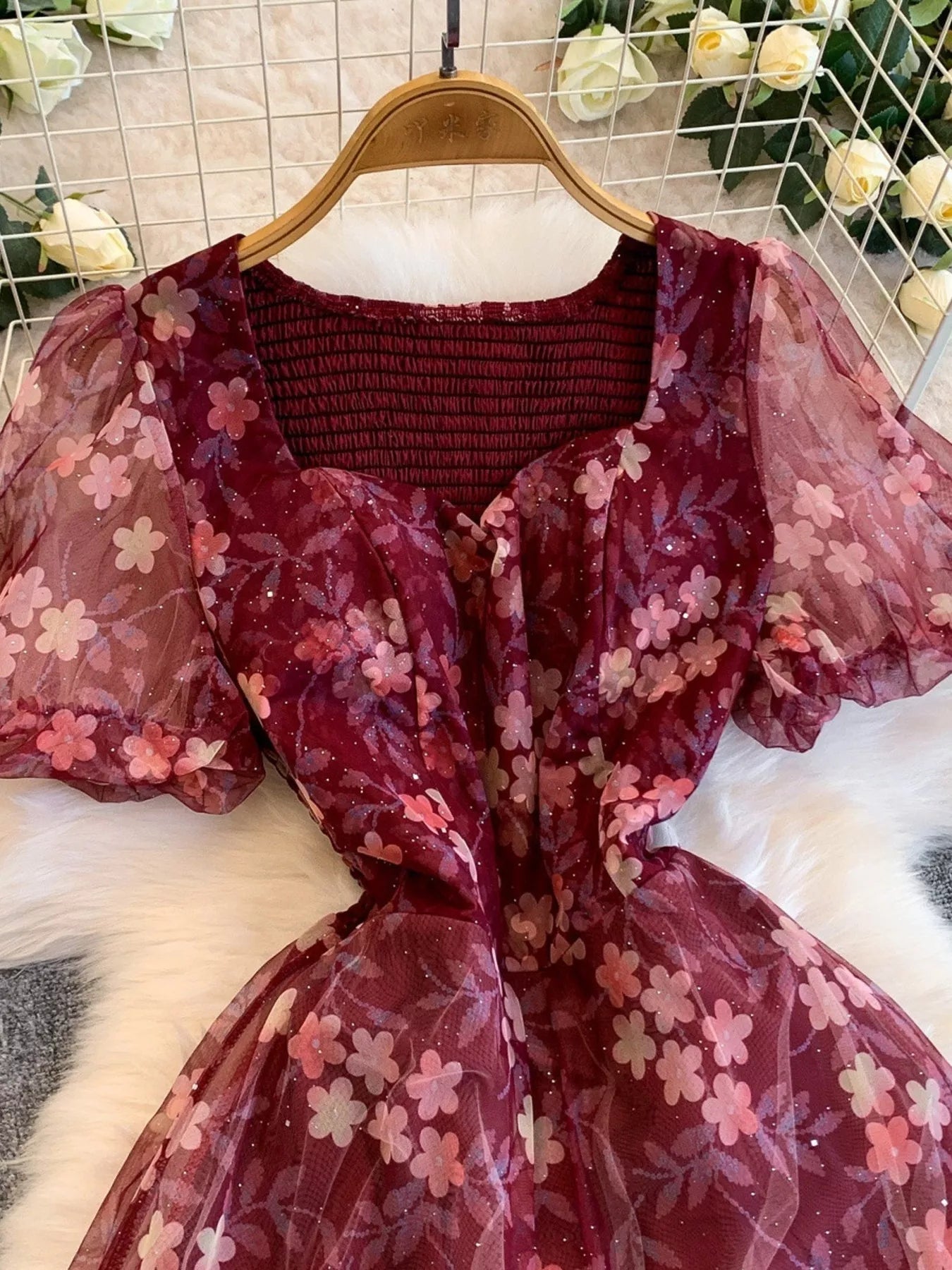 Sweetheart Neck Puff Sleeve Dress