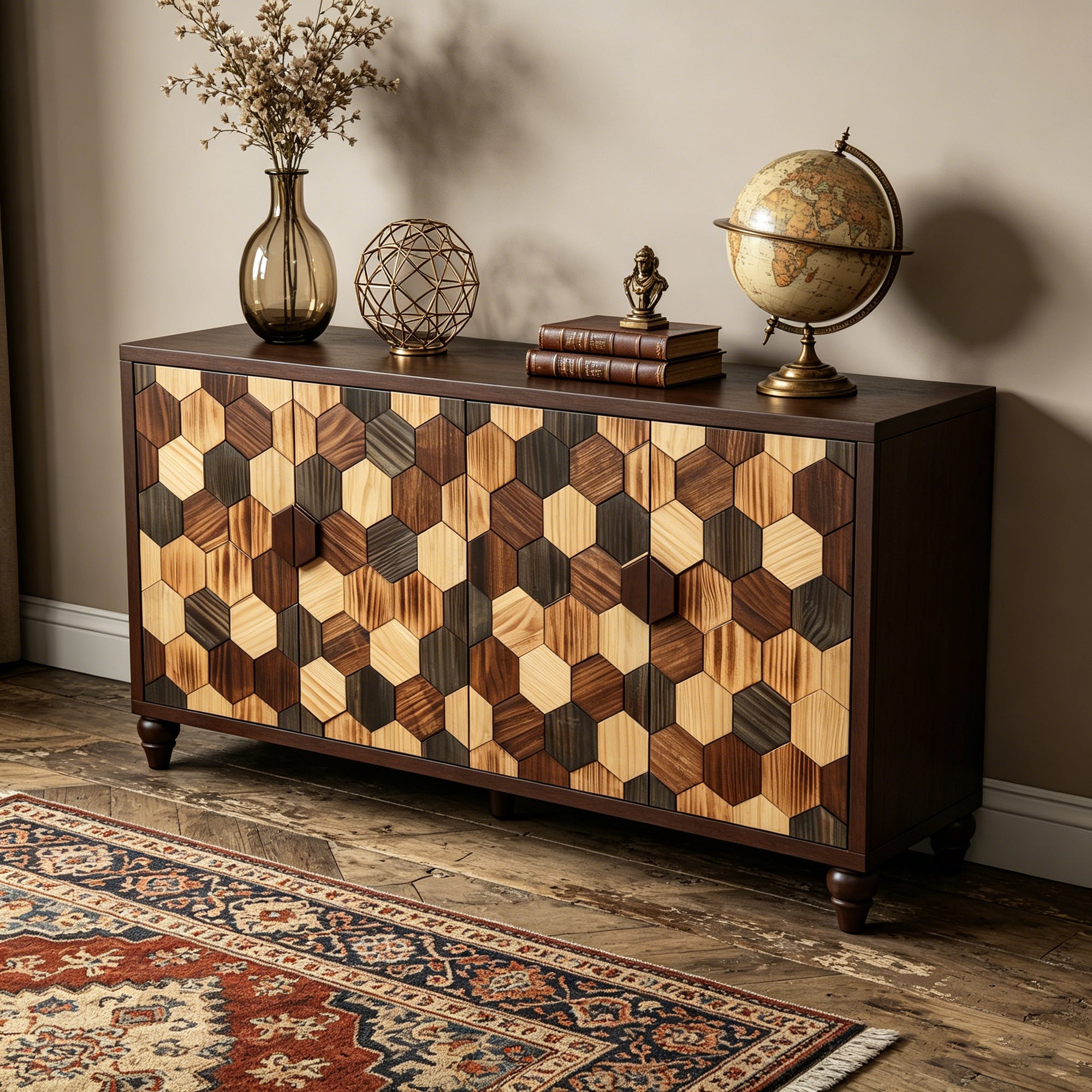 59.8" Sideboard With Honeycomb Pattern, Modern Accent Cabinet