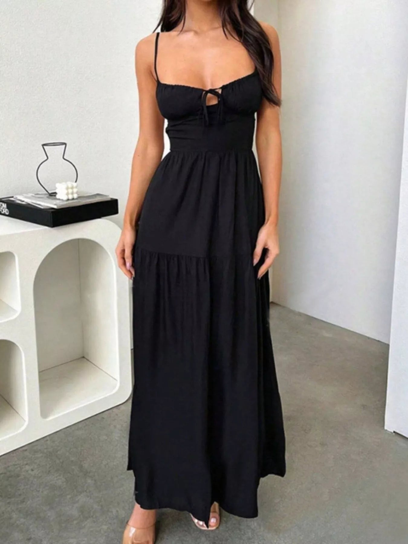 Backless Lace Up Spaghetti Strap Maxi Dress