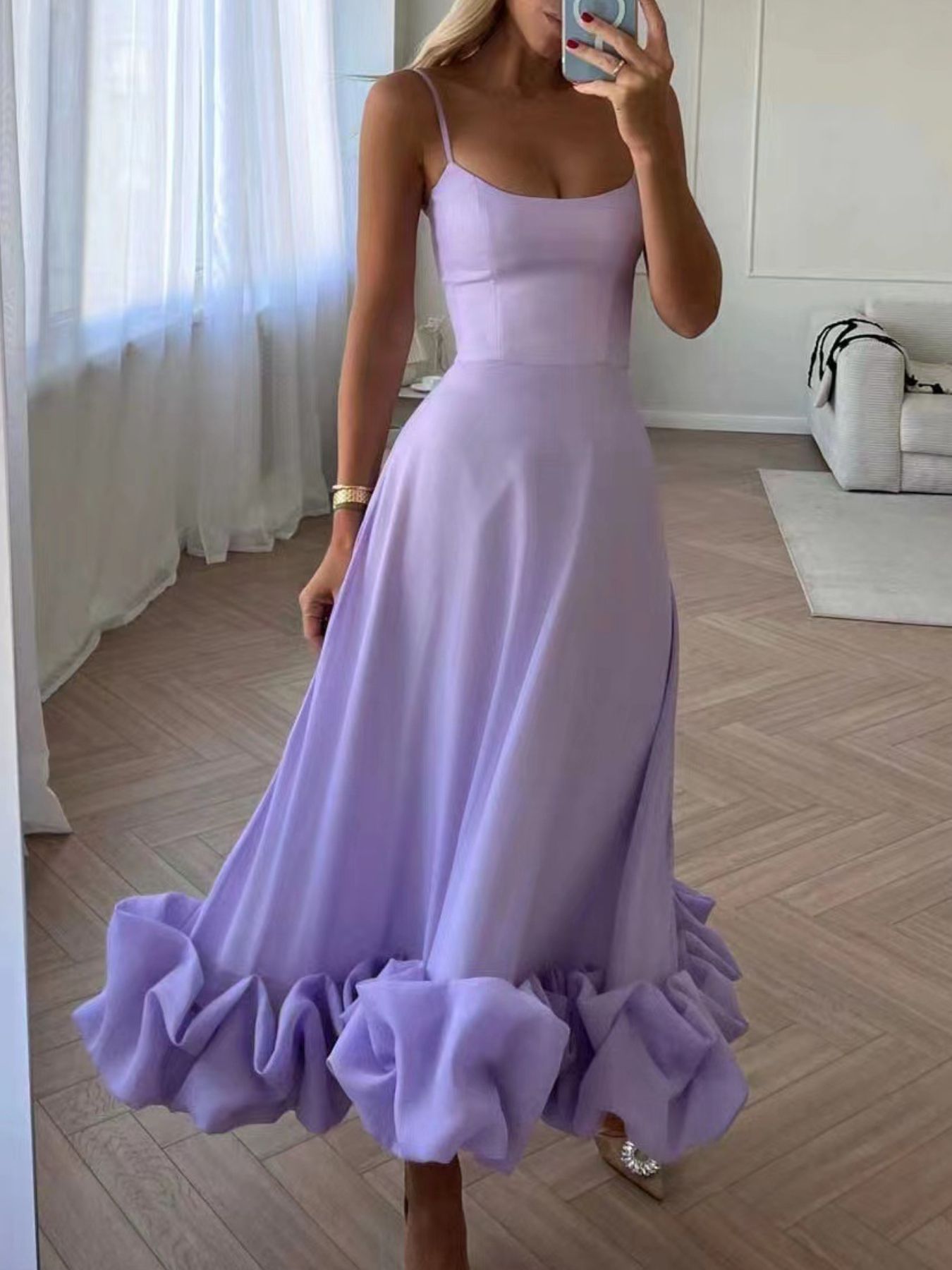 Ruffle Hem Scoop Neck Midi Dress