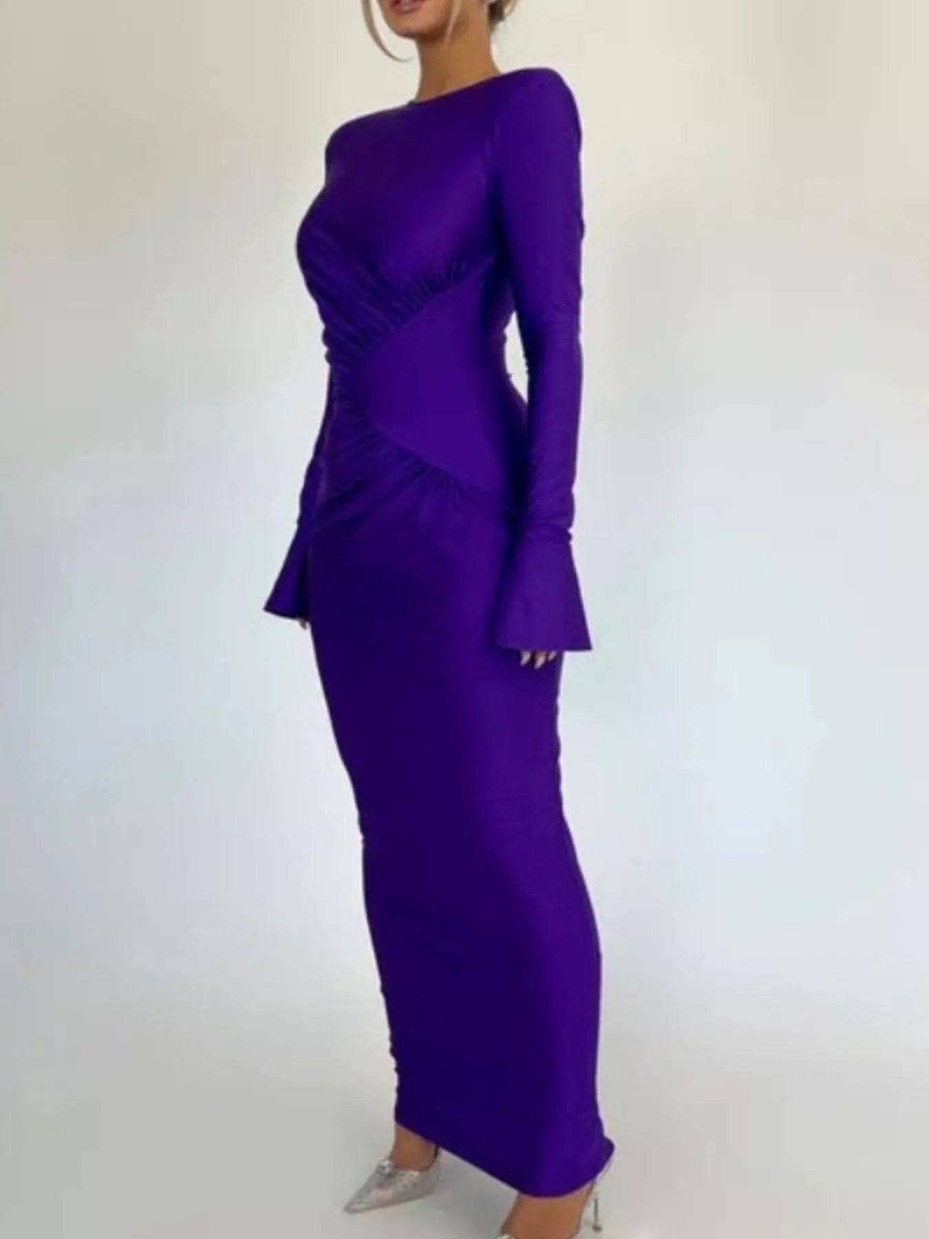 Ruched Long Sleeve Bodycon Maxi Dress