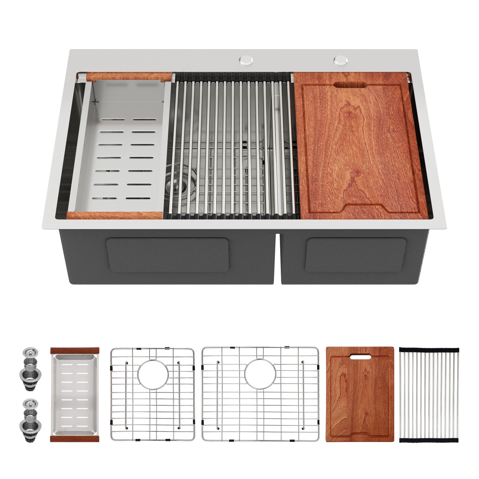 Topmount Drop-In Kitchen Sink - 33"x22" Double Bowl