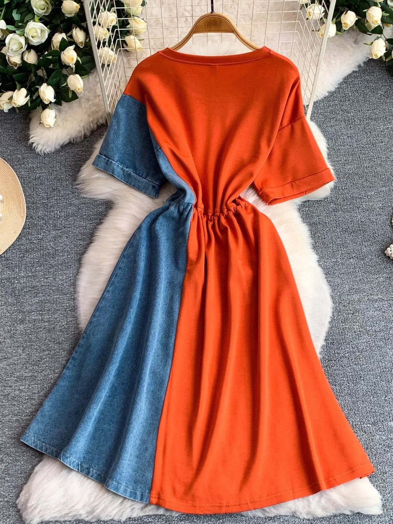 Color Block Short Sleeve Casual Dress