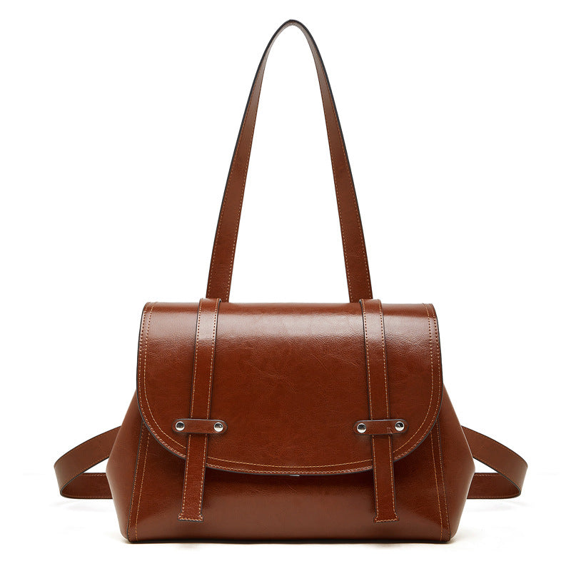 Large-capacity Womens Cowhide Leather Backpack With An Oil-wax Finish