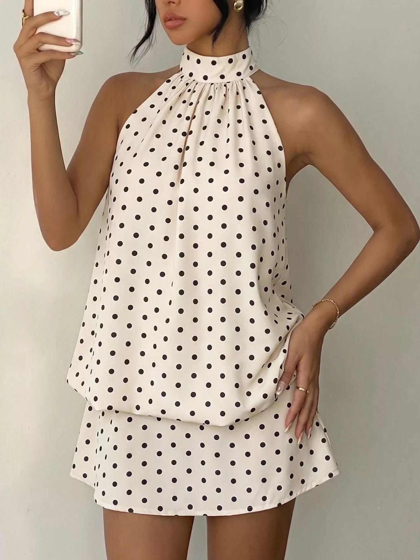 Polka Dot Halter Neck Mini Dress
