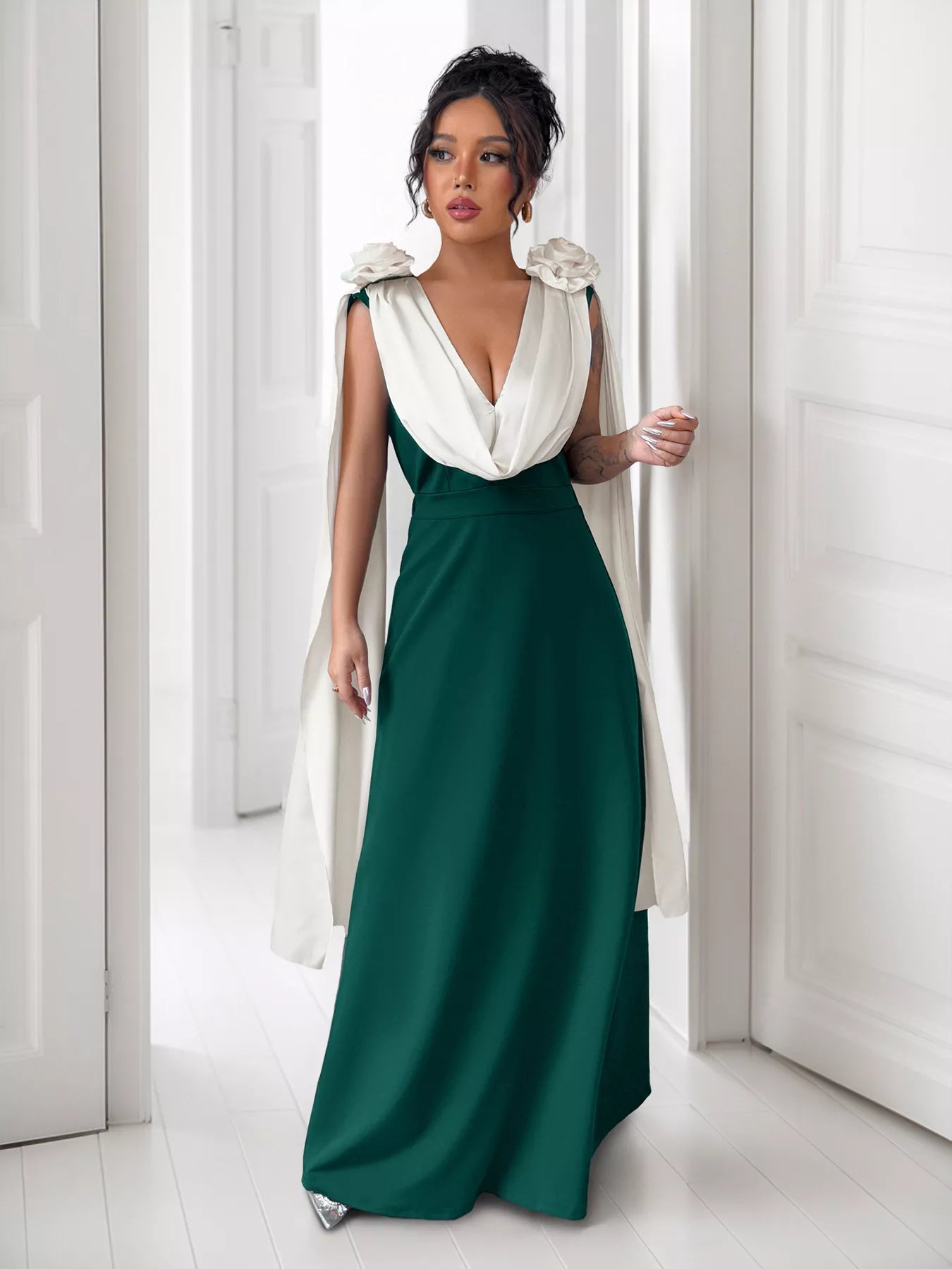 Floral Applique Two Tone Maxi Dress