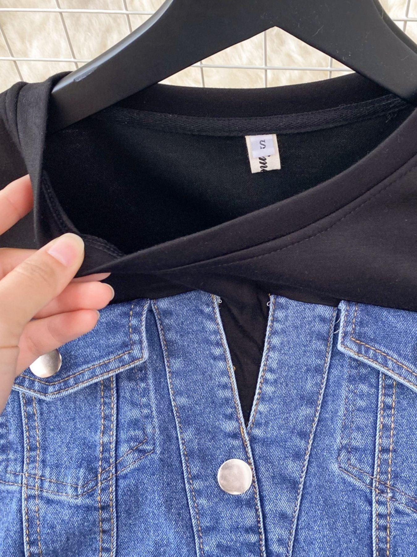 Full Size Denim Patchwork Short Sleeve Slit Back Dress Plus Size