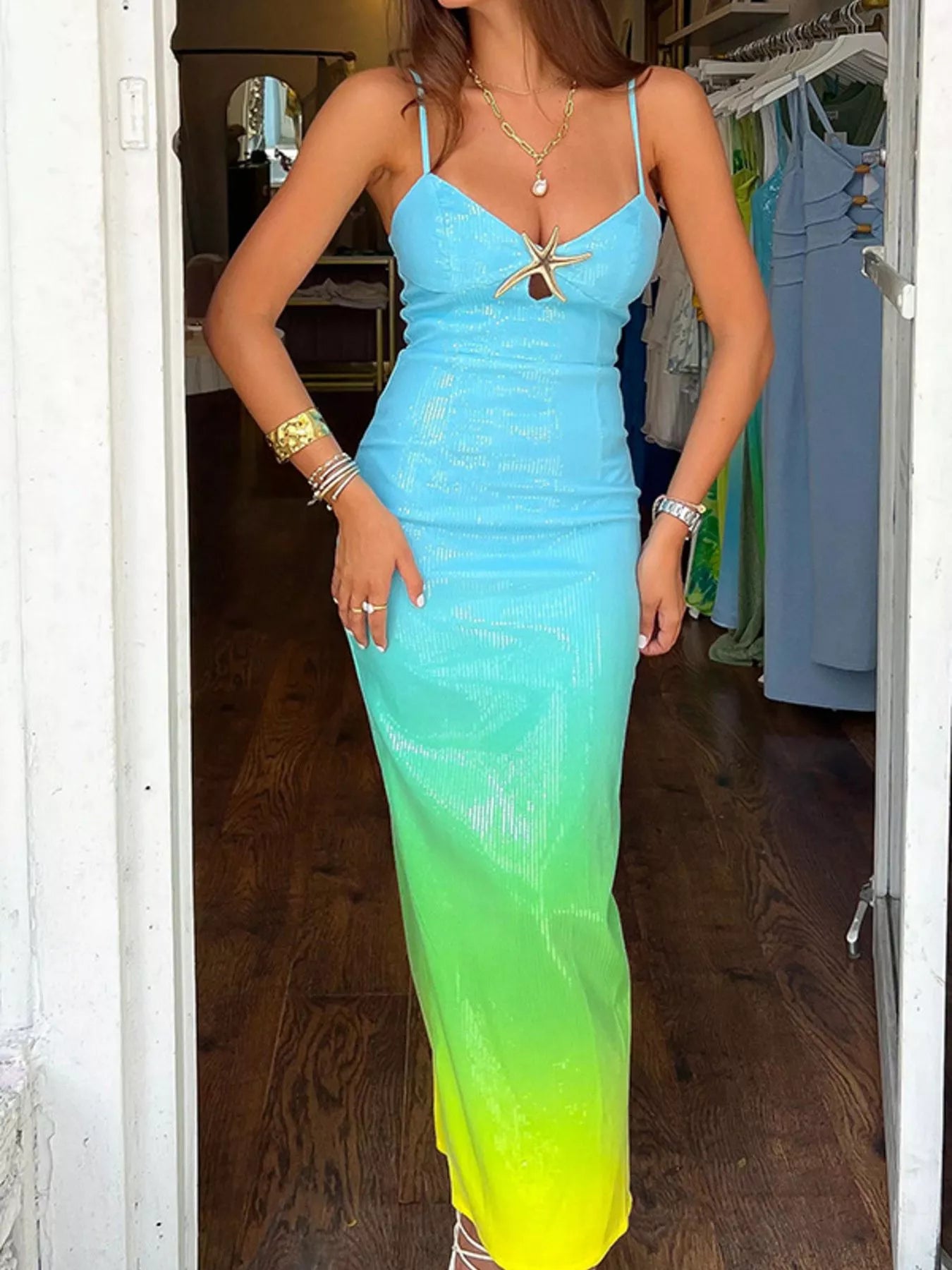 Slit Back Gradient Cami Dress