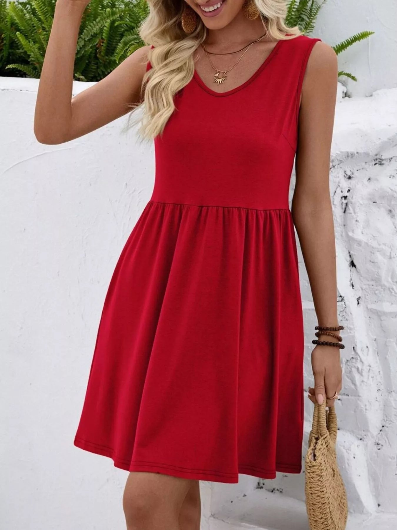 V-Neck Sleeveless Mini Dress