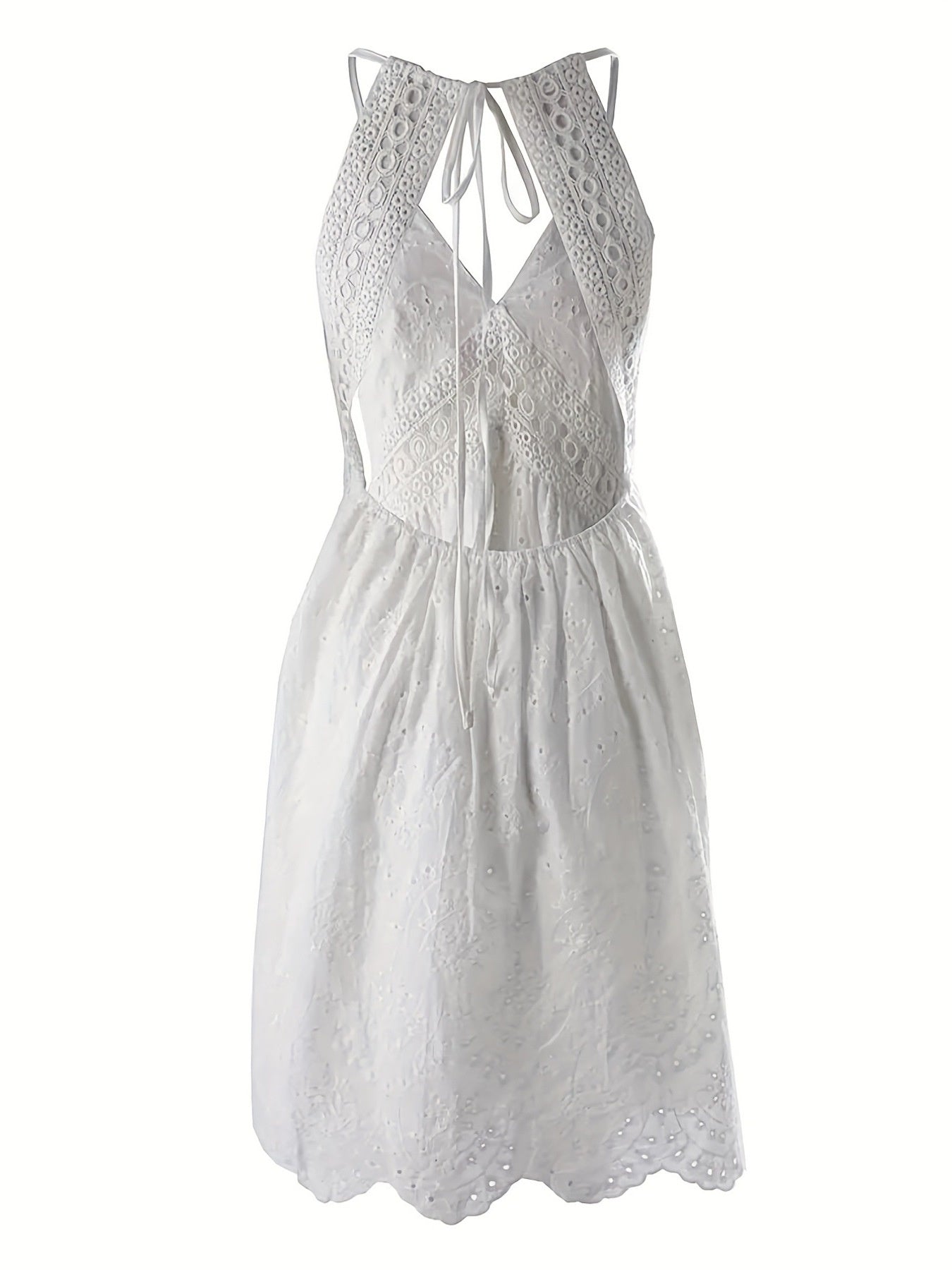 Eyelet Lace V-Neck Mini Dress
