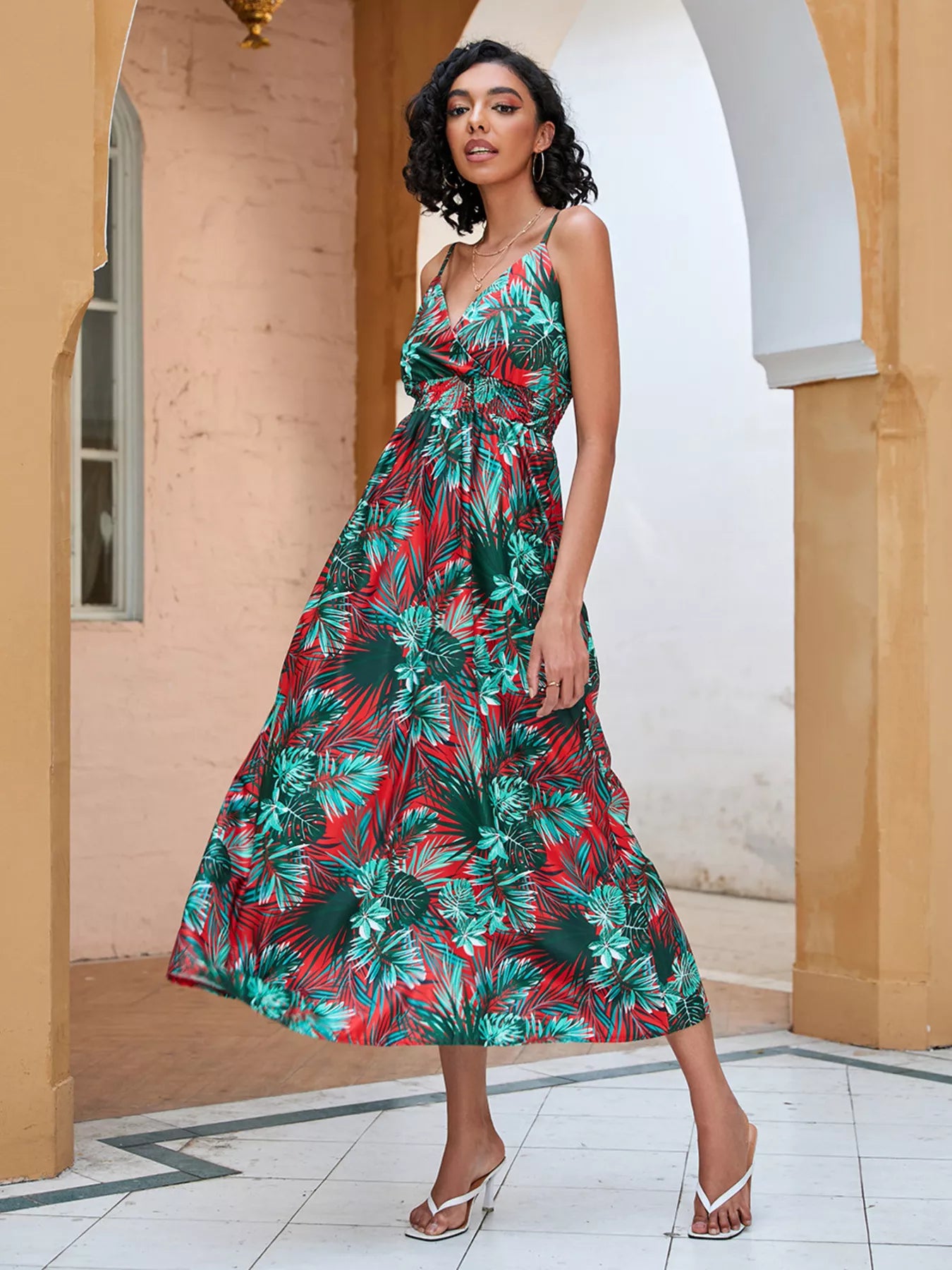 Floral Print Spaghetti Strap Midi Dress
