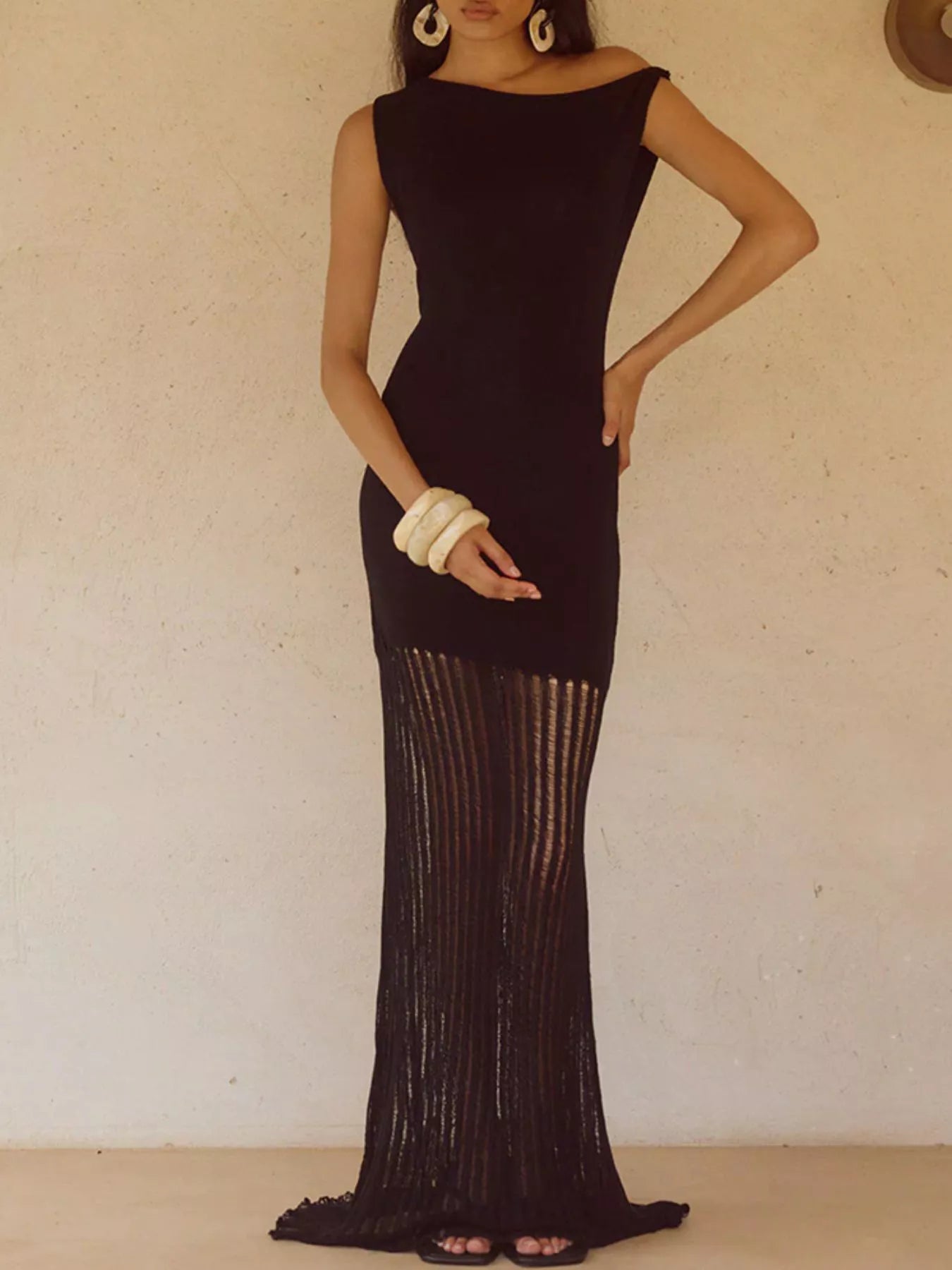 One-Shoulder Fringe Maxi Dress