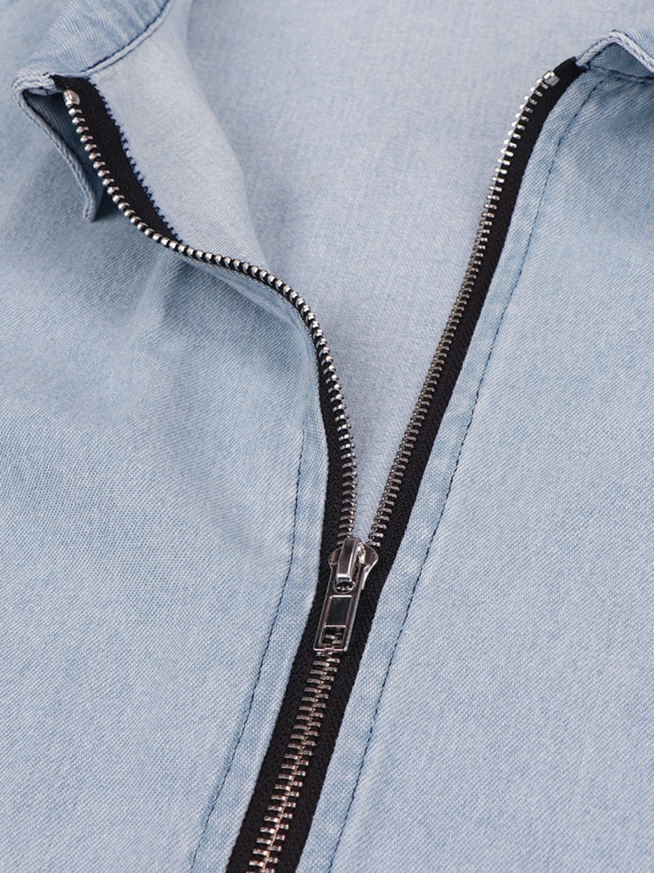 Zip Front Short Sleeve Denim Dress