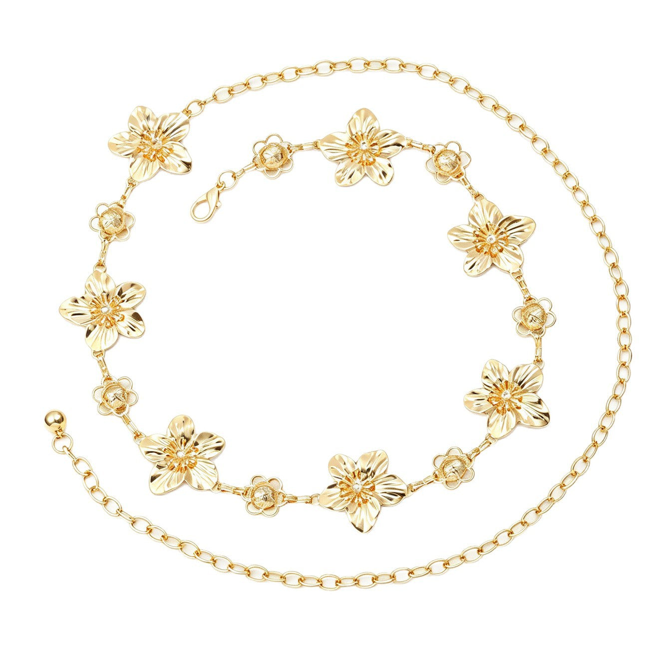 Cross-border European American Ins Light Luxury Waist Chain, Fashion Spliced Floral Metal Body Chain Premium Texture Women Body Jewelry