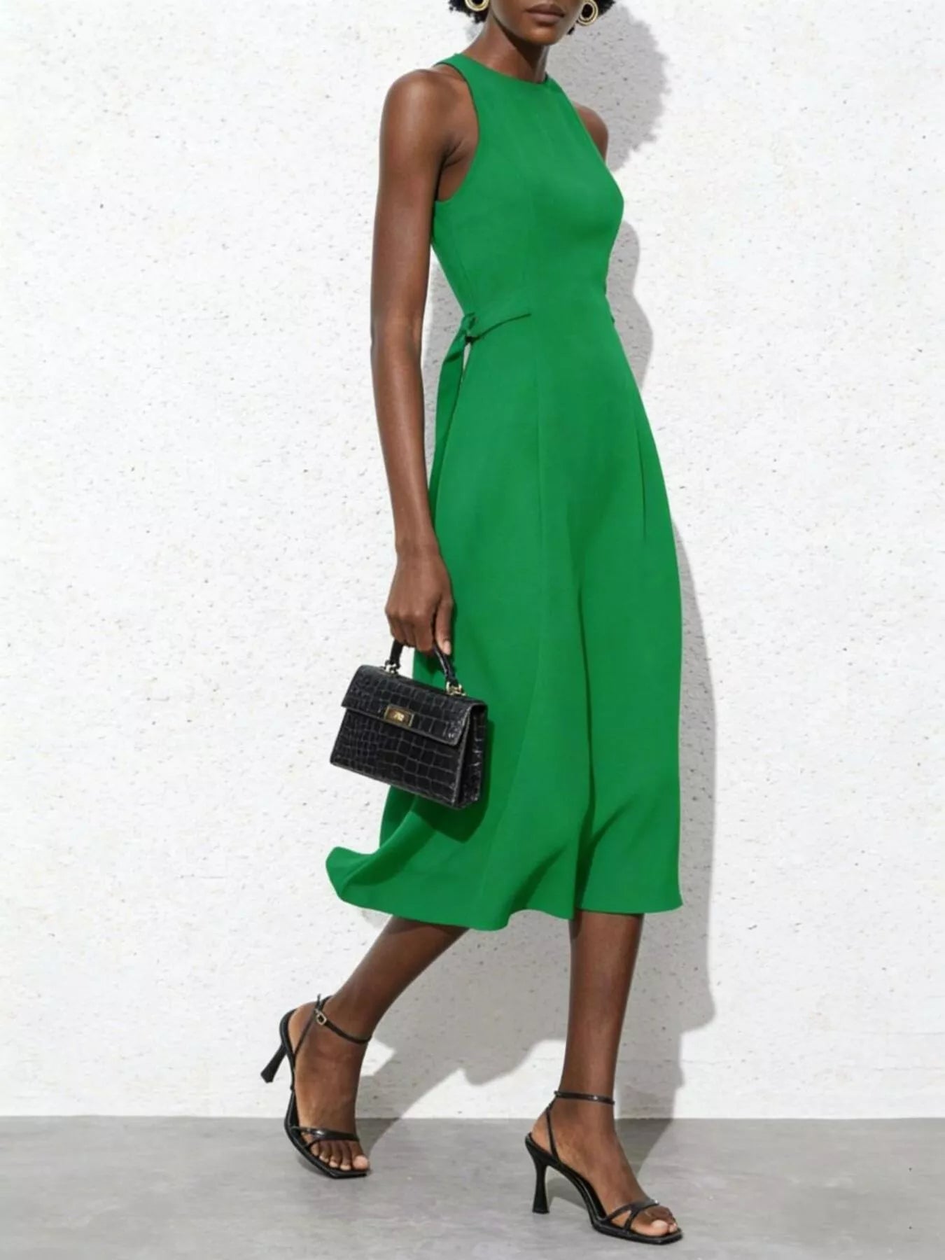 Sleeveless Tie Waist Midi Dress