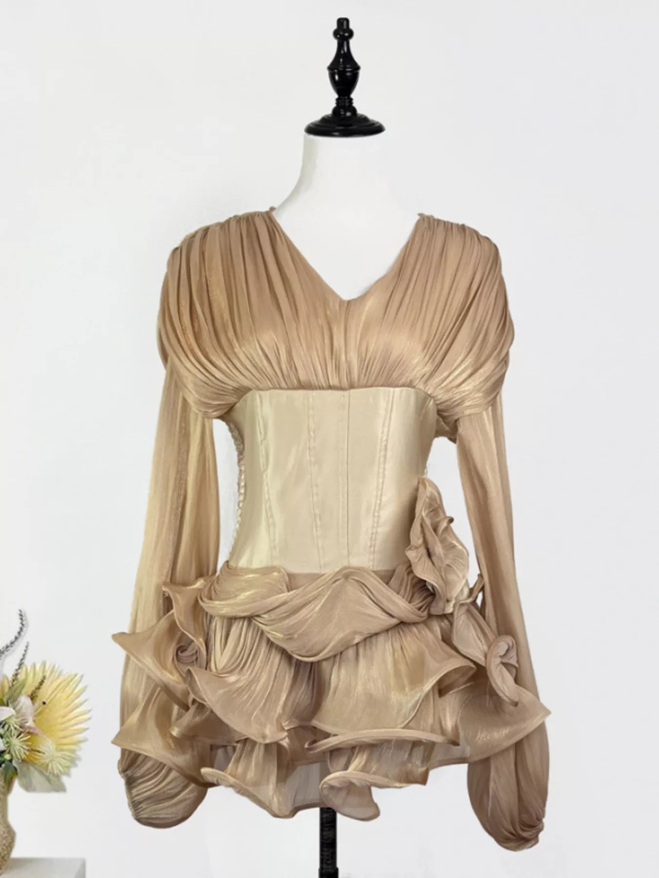Ruffled Long Sleeve Mini Dress