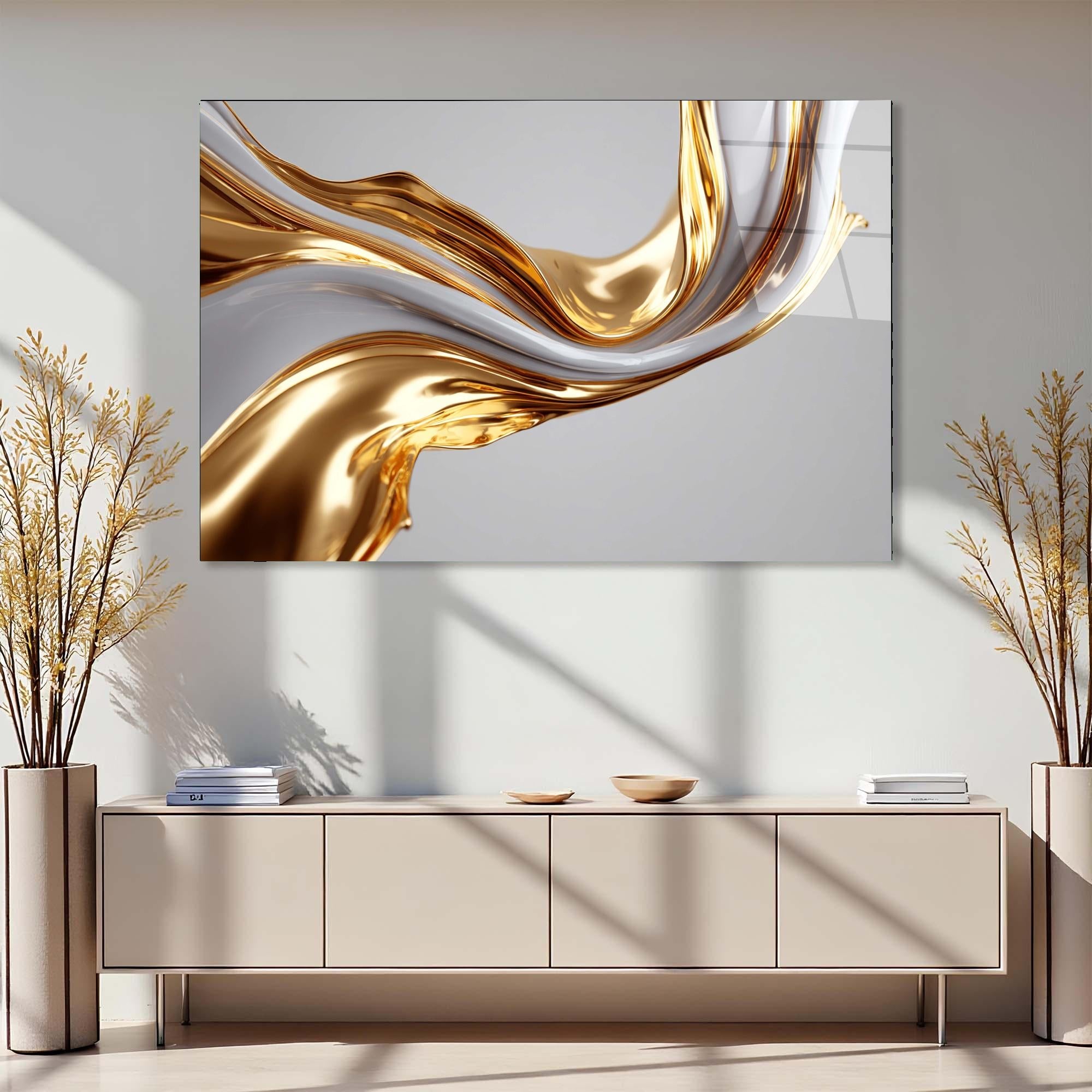 Gold & Ivory Abstract Glass Wall Art | Modern Luxury Decor