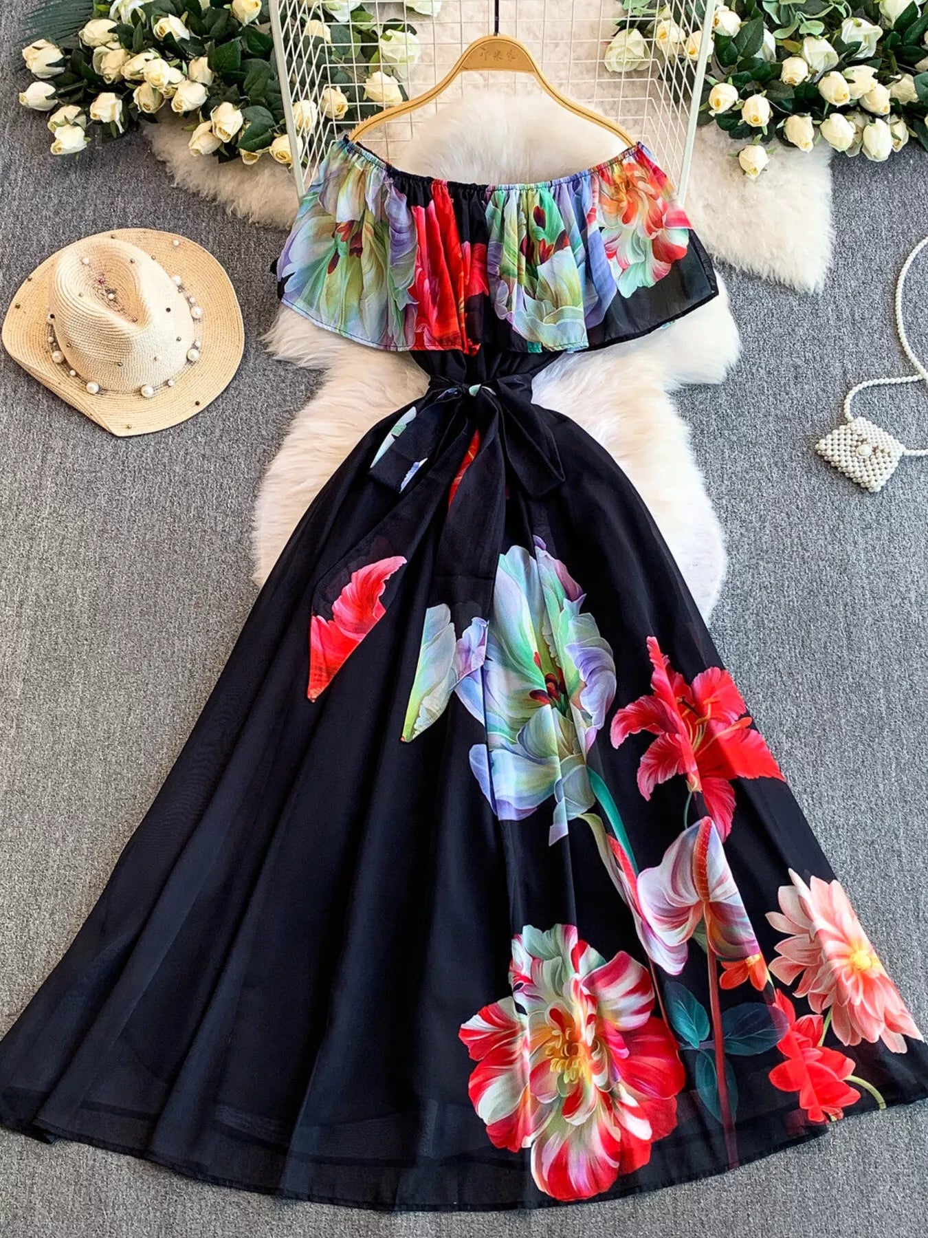 Floral Off-Shoulder A-Line Dress