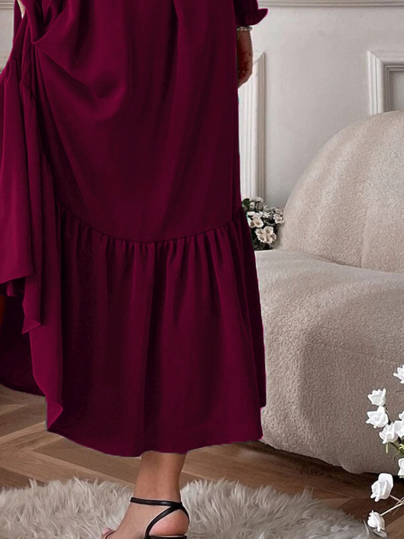 Smocked Long Sleeve Midi Dress