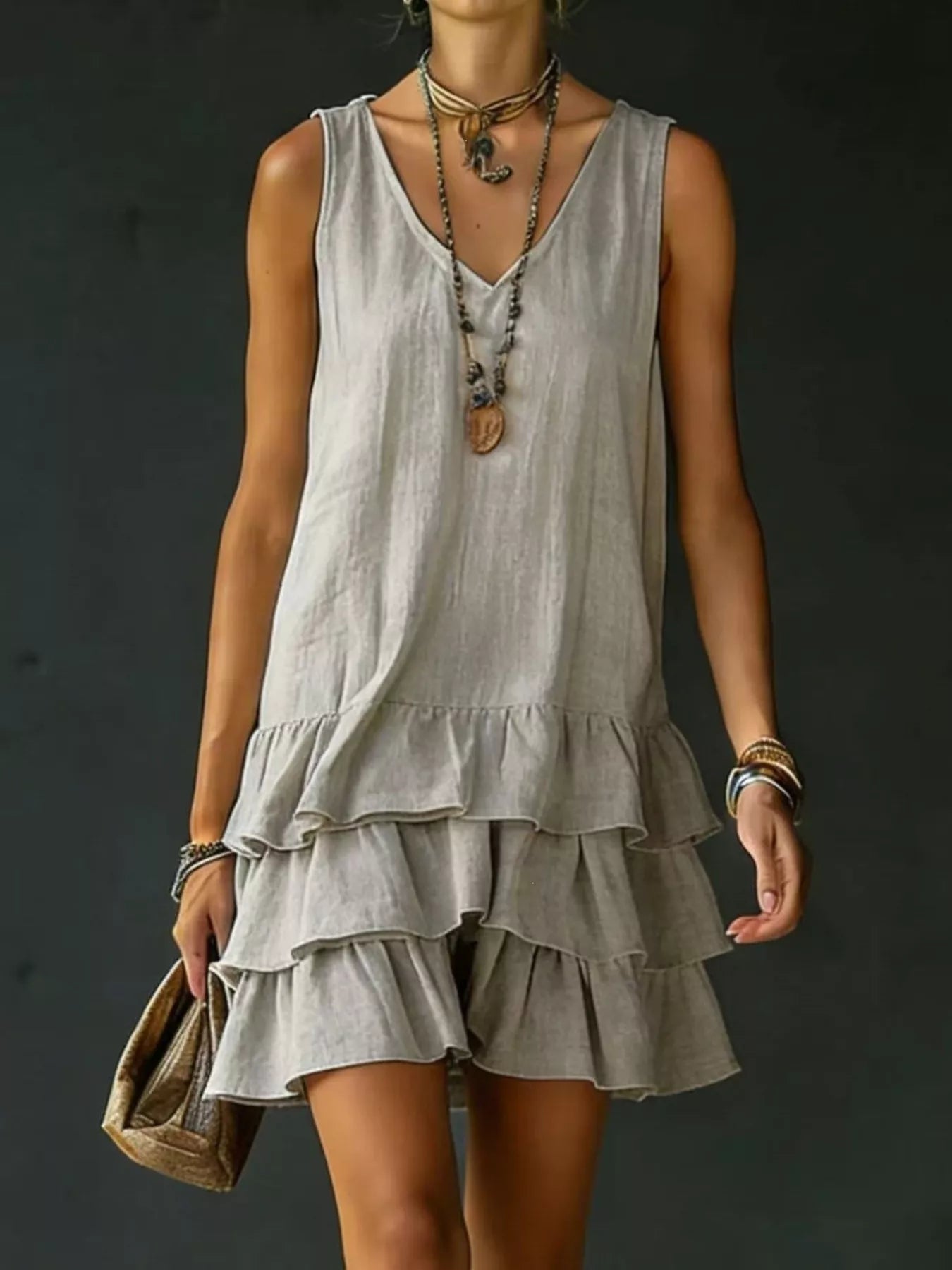 Full Size Ruffled Hem V-Neck Sleeveless Dress Plus Size