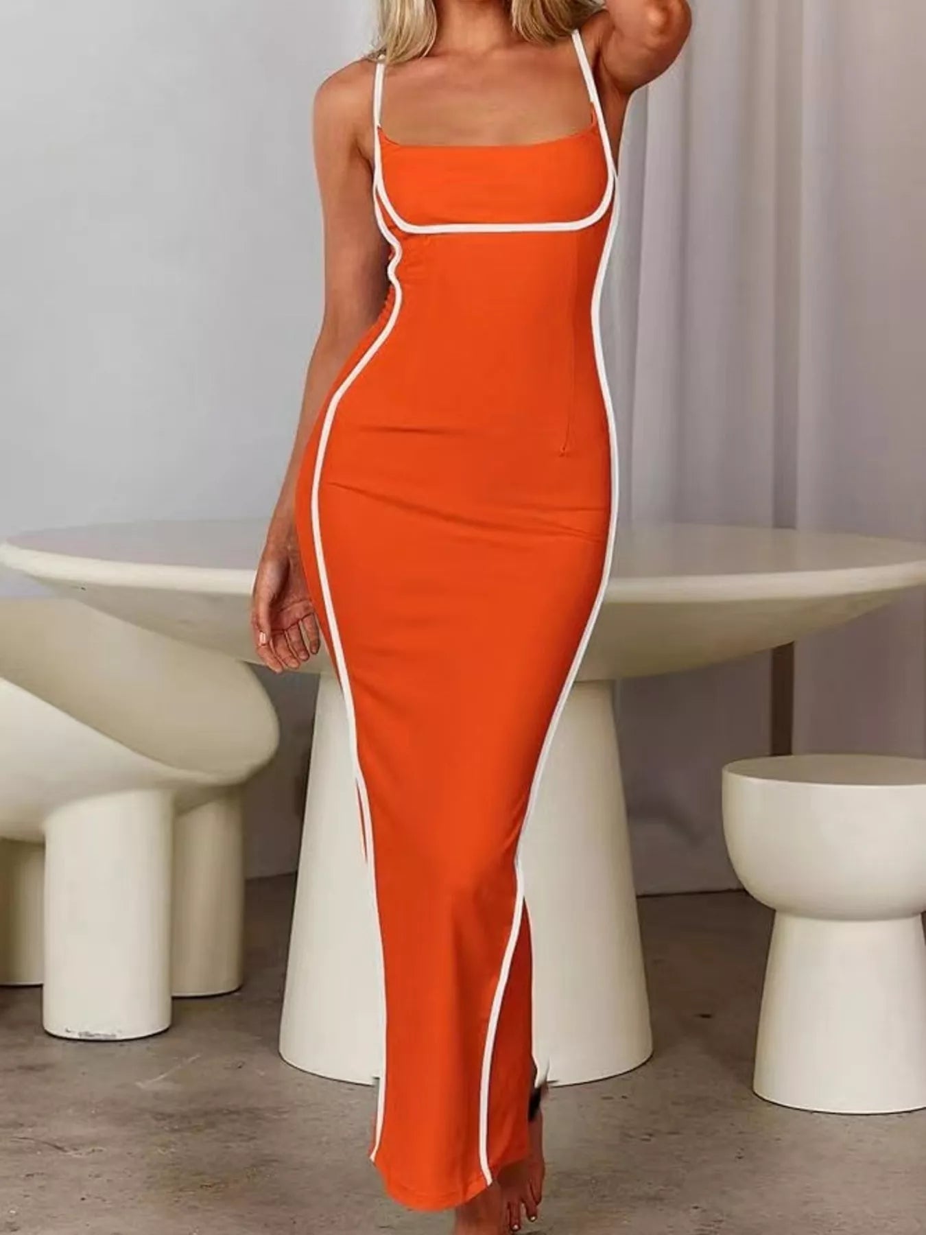 Contrast Trim Spaghetti Strap Maxi Dress