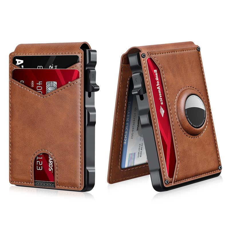 Sleek Men's Minimalist Bifold Wallet with Airtag Compartment & RFID Blocking - Quick Access Card Holder for 12 Cards + Cash, Carbon Fiber - Ideal Gift (Airtag Not Included)