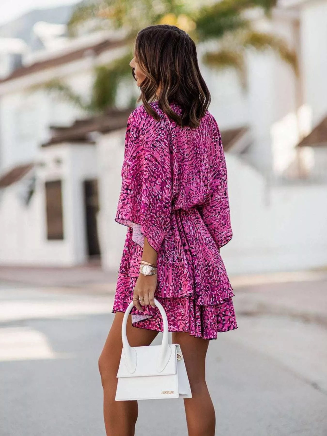 Layered Printed Surplice Mini Dress