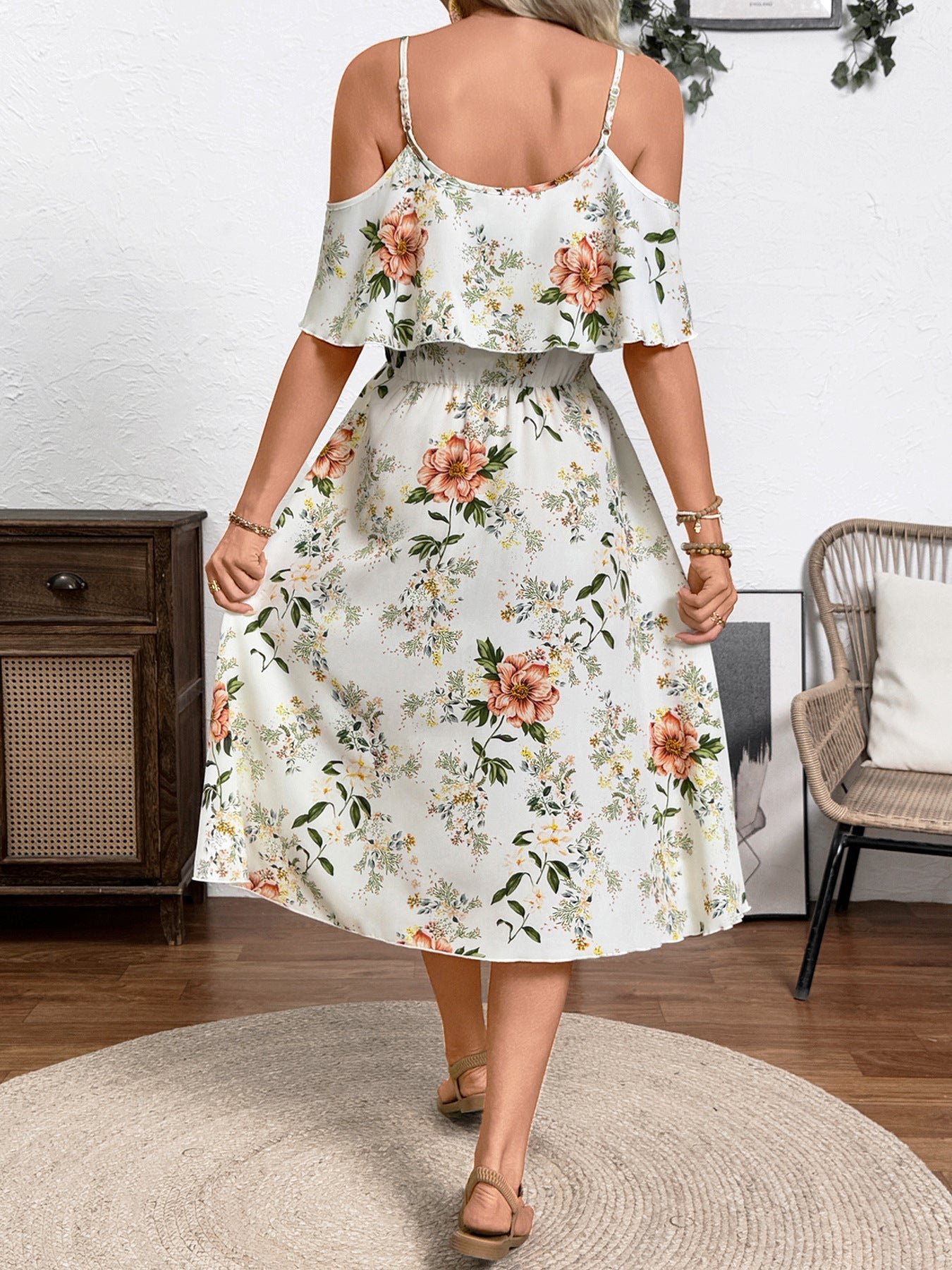 Floral Print Cold Shoulder Cami Dress