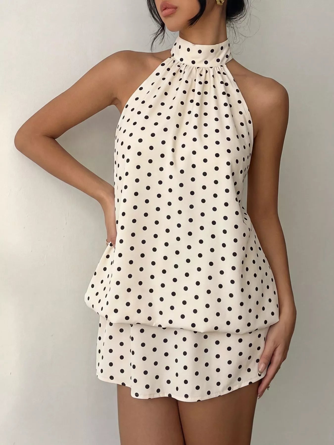 Polka Dot Halter Neck Mini Dress