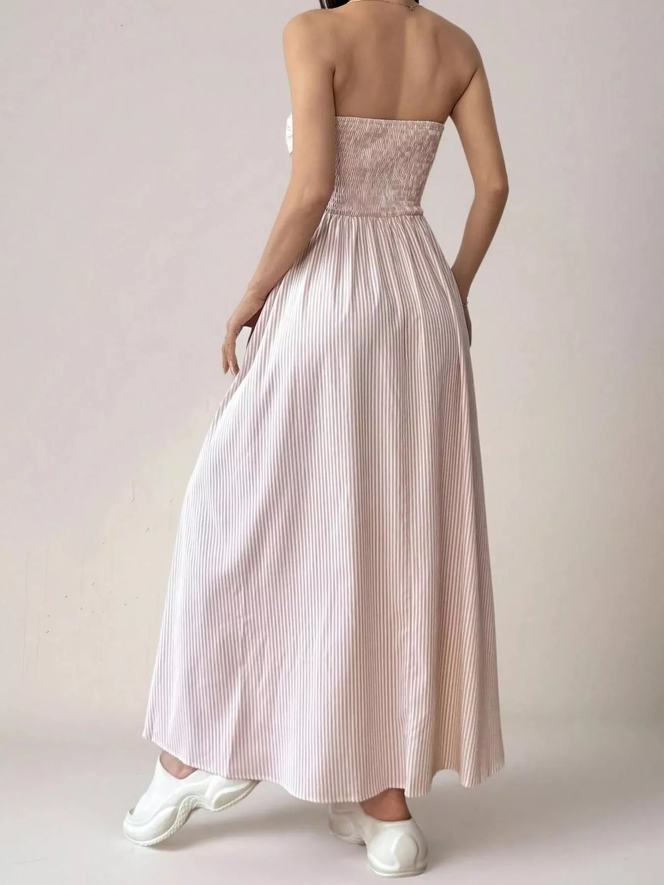 Striped Strapless Casual Maxi Dress