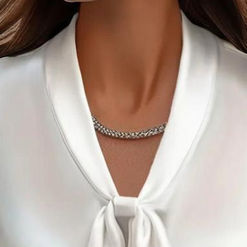 Elegant Satin Ribbon Blouse — Long Sleeve Button-Down Work Shirt - Overture Gifts