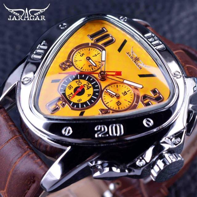 Elegant Sport Triangle Mens Watch Luxury Racing Modern Design Black Classic Leather Strap Wrist Watch For Men - Overture Gifts