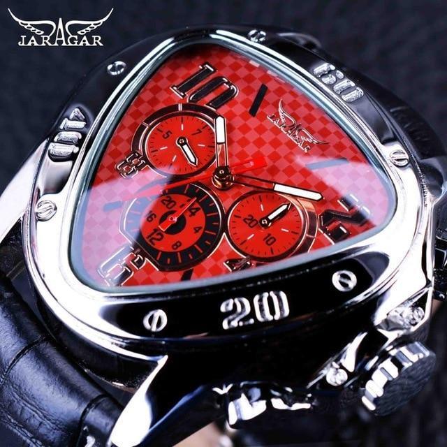 Elegant Sport Triangle Mens Watch Luxury Racing Modern Design Black Classic Leather Strap Wrist Watch For Men - Overture Gifts