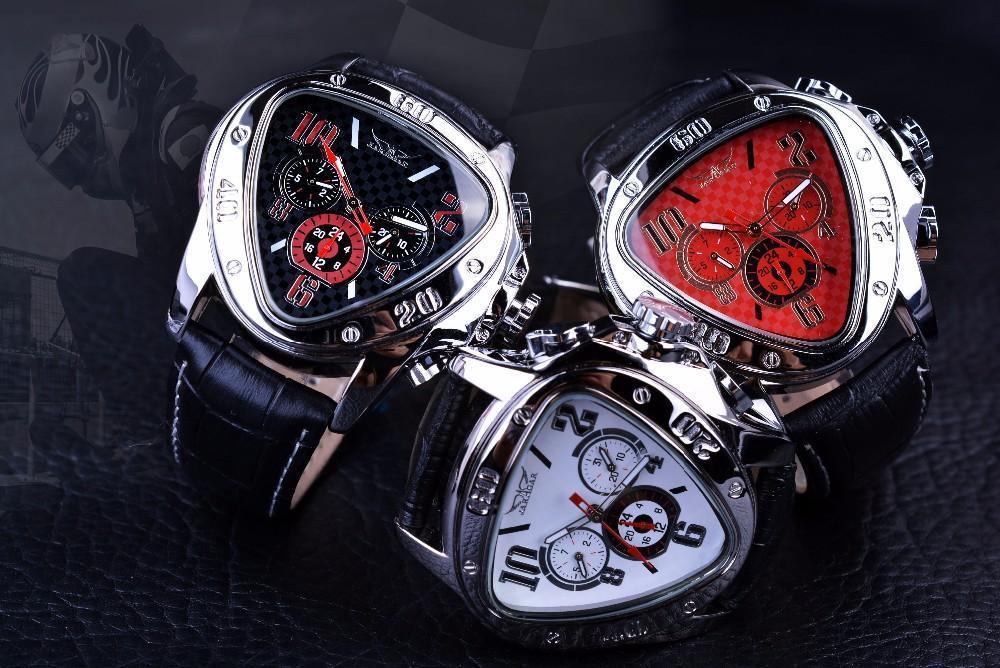 Elegant Sport Triangle Mens Watch Luxury Racing Modern Design Black Classic Leather Strap Wrist Watch For Men - Overture Gifts