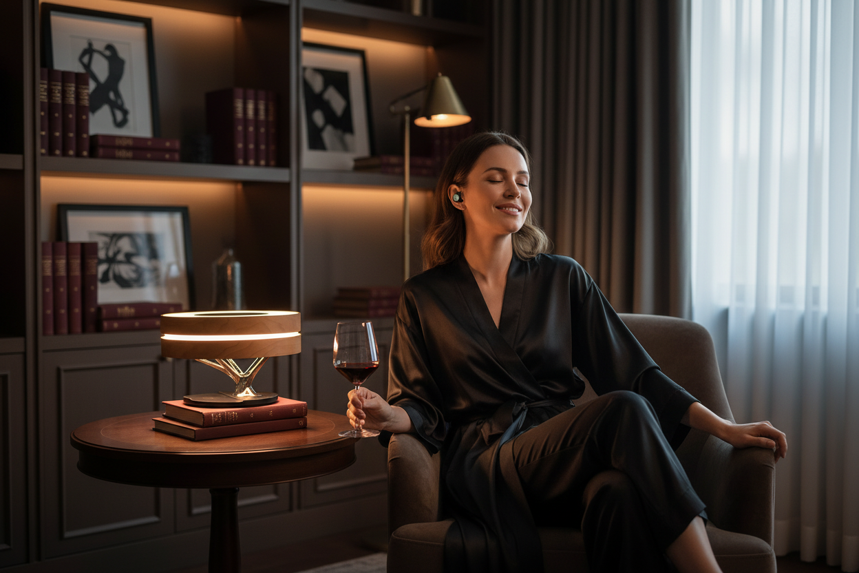 Elegant woman in reading nook