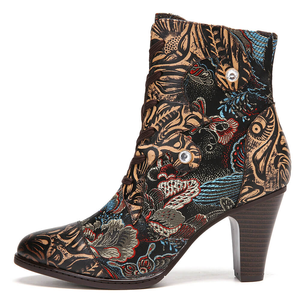Embroidery Floral Handmade Genuine Leather Boots - Overture Gifts