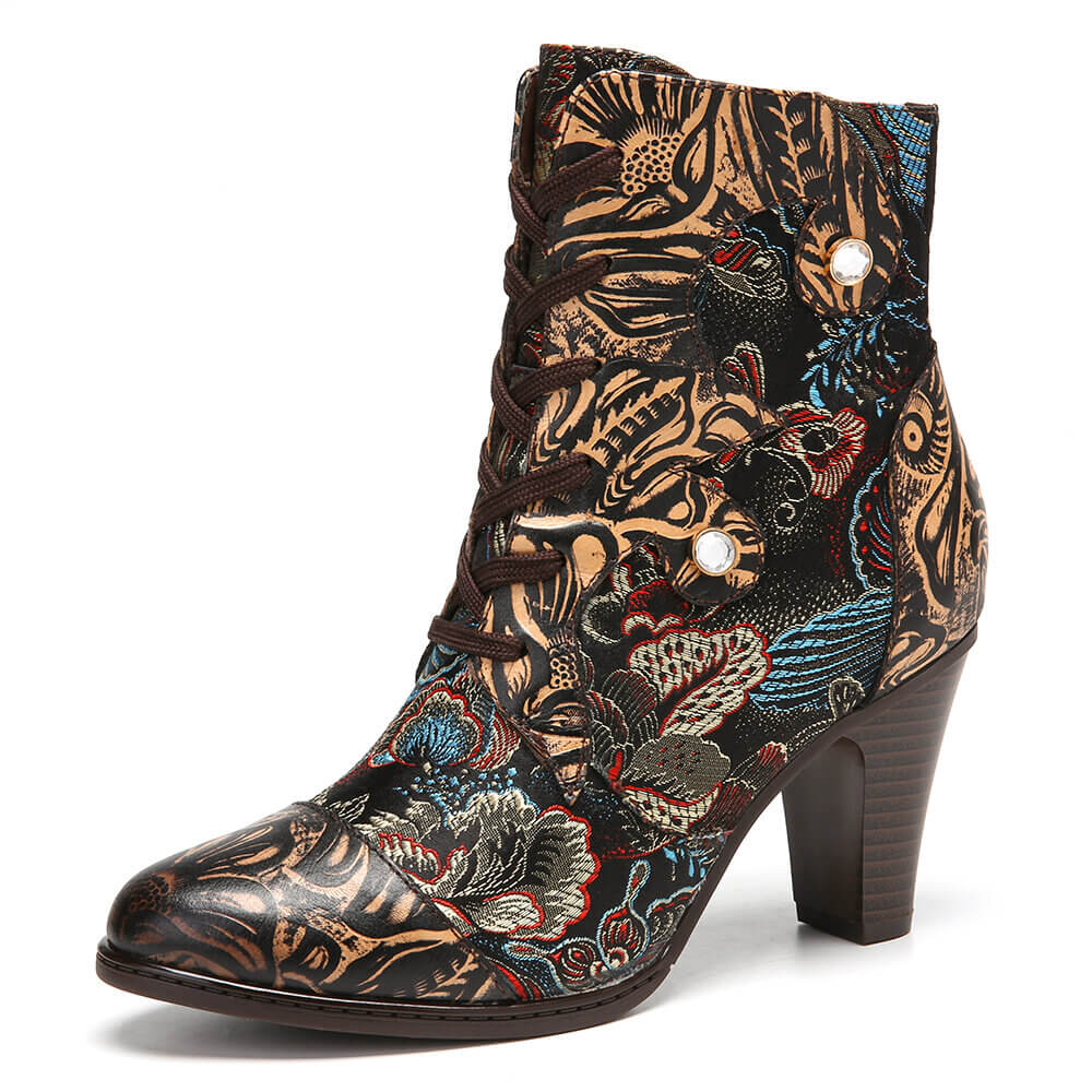 Embroidery Floral Handmade Genuine Leather Boots - Overture Gifts