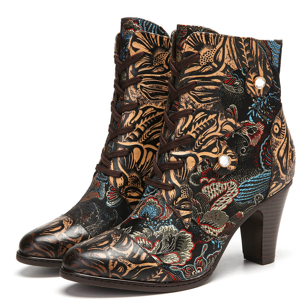 Embroidery Floral Handmade Genuine Leather Boots - Overture Gifts