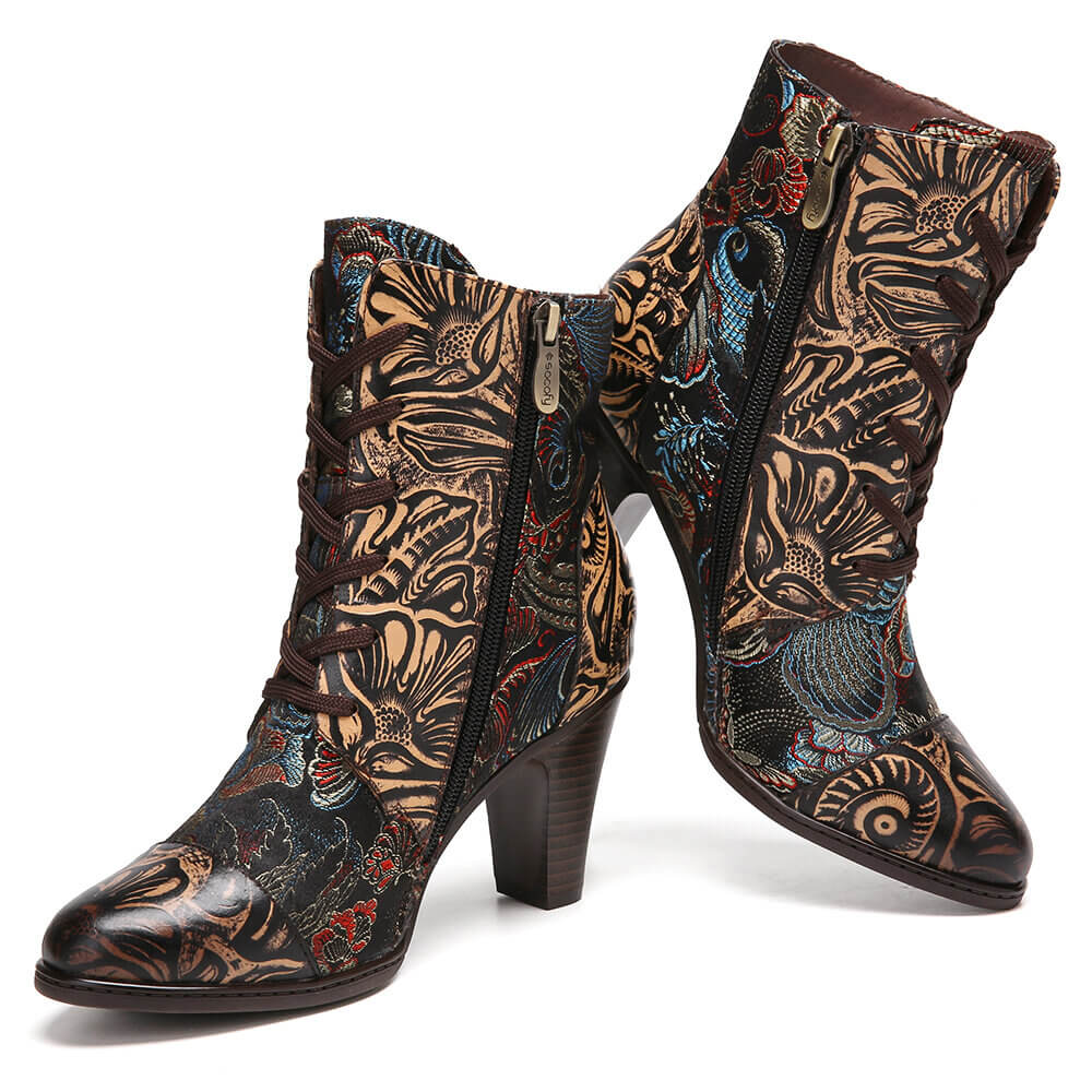 Embroidery Floral Handmade Genuine Leather Boots - Overture Gifts